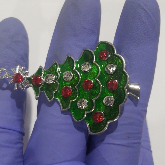 Silver & Green Christmas Tree Pendant Necklace - Colorful Pendant Womens Jewelry - Picture 8 of 8